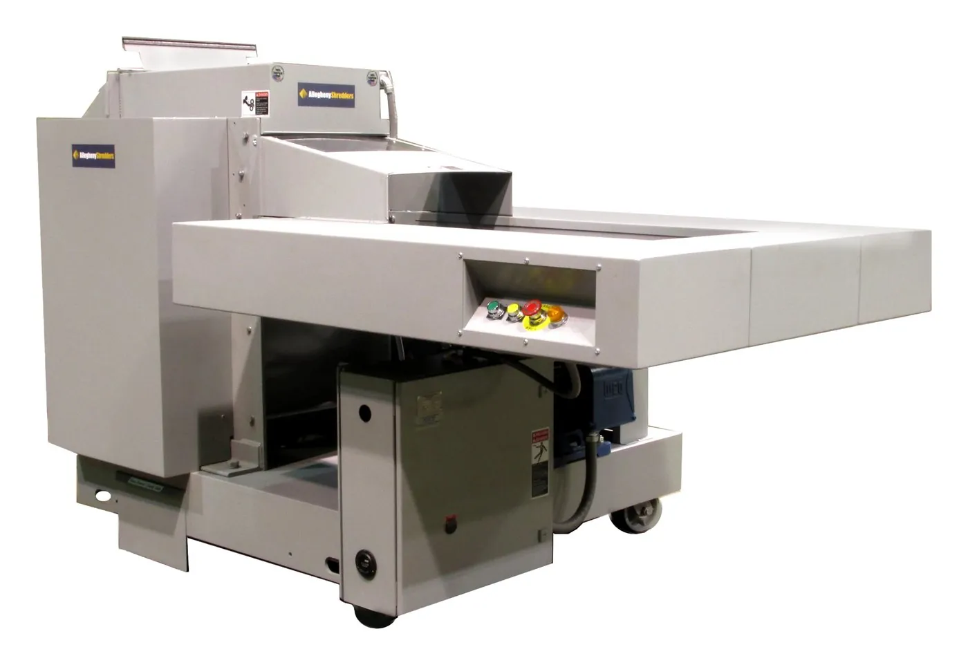 Allegheny Shredders industrial shredder with conveyor feed table