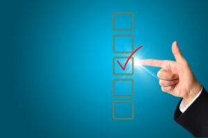 Person making right decision touching screen interface